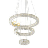 Pendul LED Diametru 60 + 40 + 20cm 120W Cristal cu Telecomanda Crystal 3 Tipuri de Lumini Crom