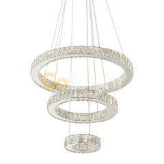 Pendul LED Diametru 60 + 40 + 20cm 120W Cristal cu Telecomanda Crystal 3 Tipuri de Lumini Crom