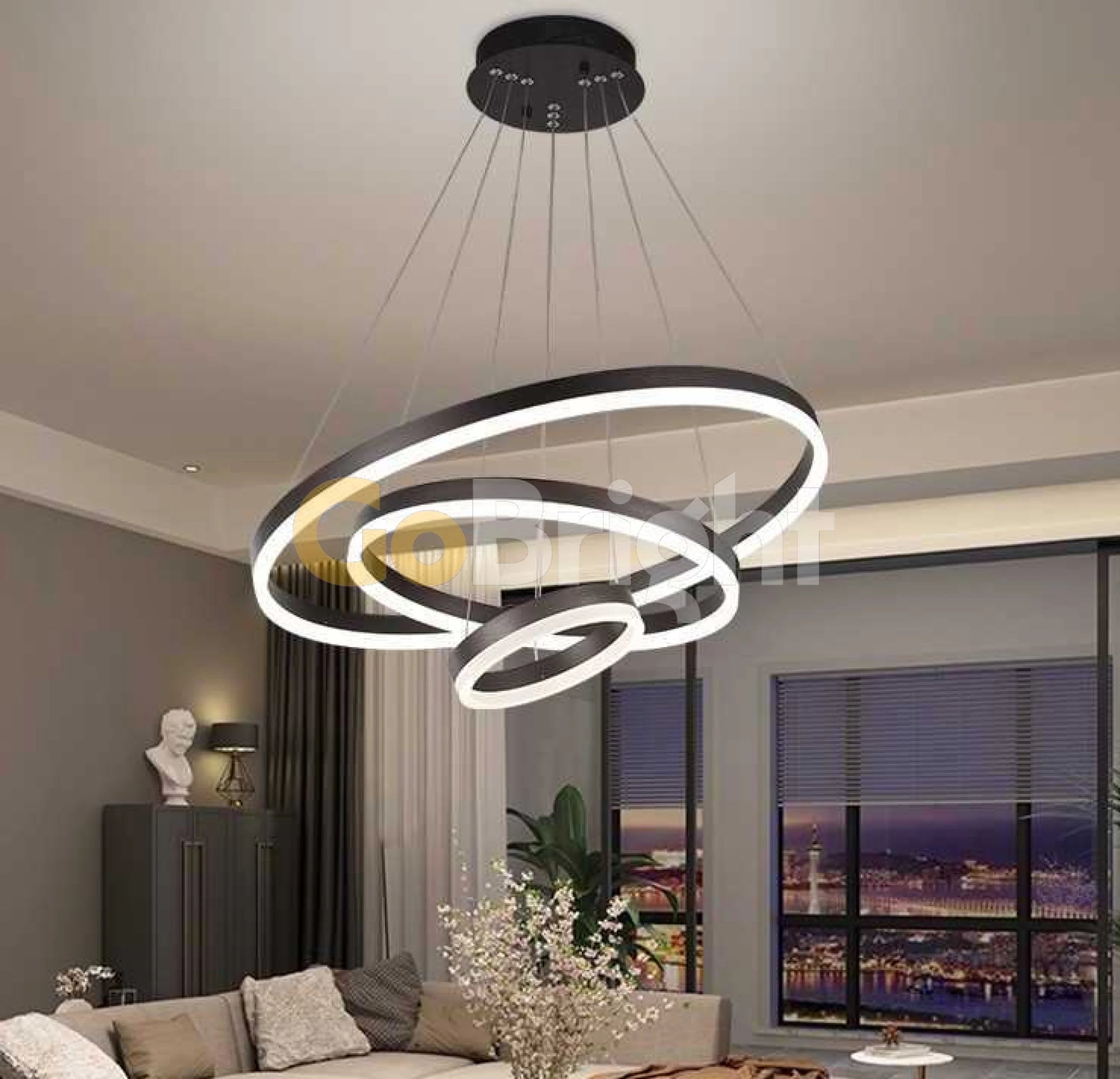 Pendul LED Diametru 60 + 40 + 20cm 150W cu Telecomanda Raven 3 Tipuri de Lumini Negru