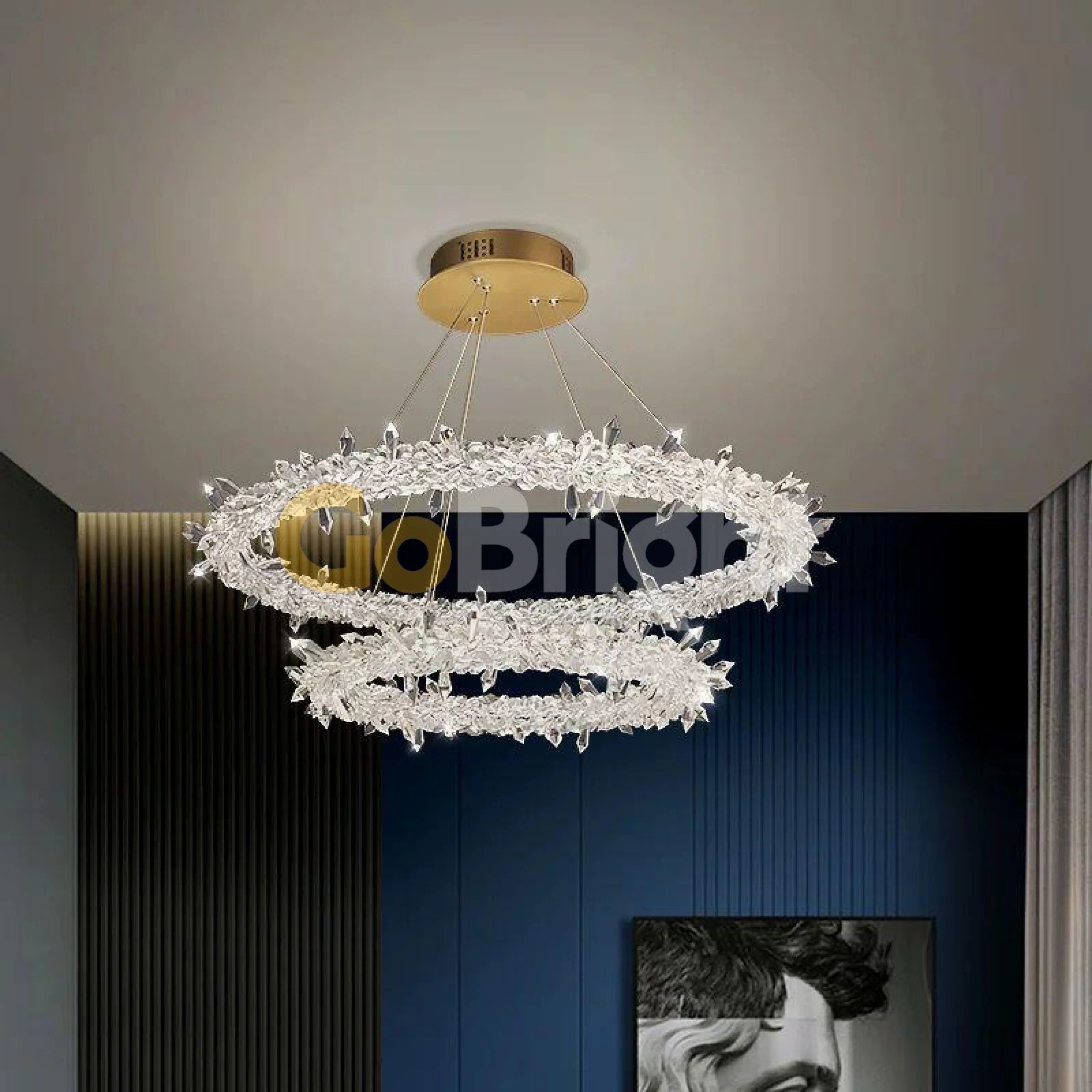 Pendul LED Diametru 60 + 40cm 190W cu Telecomanda Crystal 3 Tipuri de Lumini Auriu