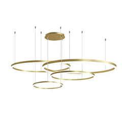 Pendul LED Diametru 60 + 50 + 40 + 30cm 240W cu Telecomanda Raven 3 Tipuri de Lumini Auriu