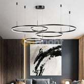 Pendul LED Diametru 60 + 50 + 40 + 30cm 240W cu Telecomanda Raven 3 Tipuri de Lumini Negru