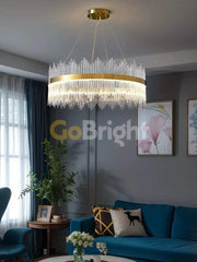 Pendul LED Diametru 60cm 100W Cristal cu Telecomanda Spiral 3 Tipuri de Lumini Auriu