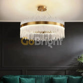 Pendul LED Diametru 60cm 100W Cristal cu Telecomanda Spiral 3 Tipuri de Lumini Auriu