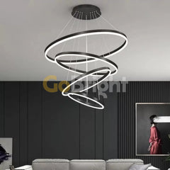 Pendul LED Diametru 80 + 60 + 40 + 20cm 220W cu Telecomanda Raven 3 Tipuri de Lumini Negru