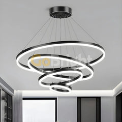 Pendul LED Diametru 80 + 60 + 40 + 20cm 220W cu Telecomanda Raven 3 Tipuri de Lumini Negru