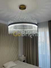 Pendul LED Diametru 80cm 200W Cristal cu Telecomanda Spiral 3 Tipuri de Lumini Auriu