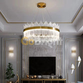 Pendul LED Diametru 80cm 200W Cristal cu Telecomanda Spiral 3 Tipuri de Lumini Auriu