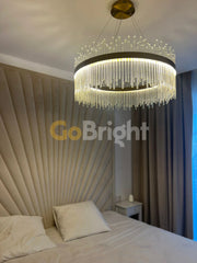 Pendul LED Diametru 80cm 200W Cristal cu Telecomanda Spiral 3 Tipuri de Lumini Auriu