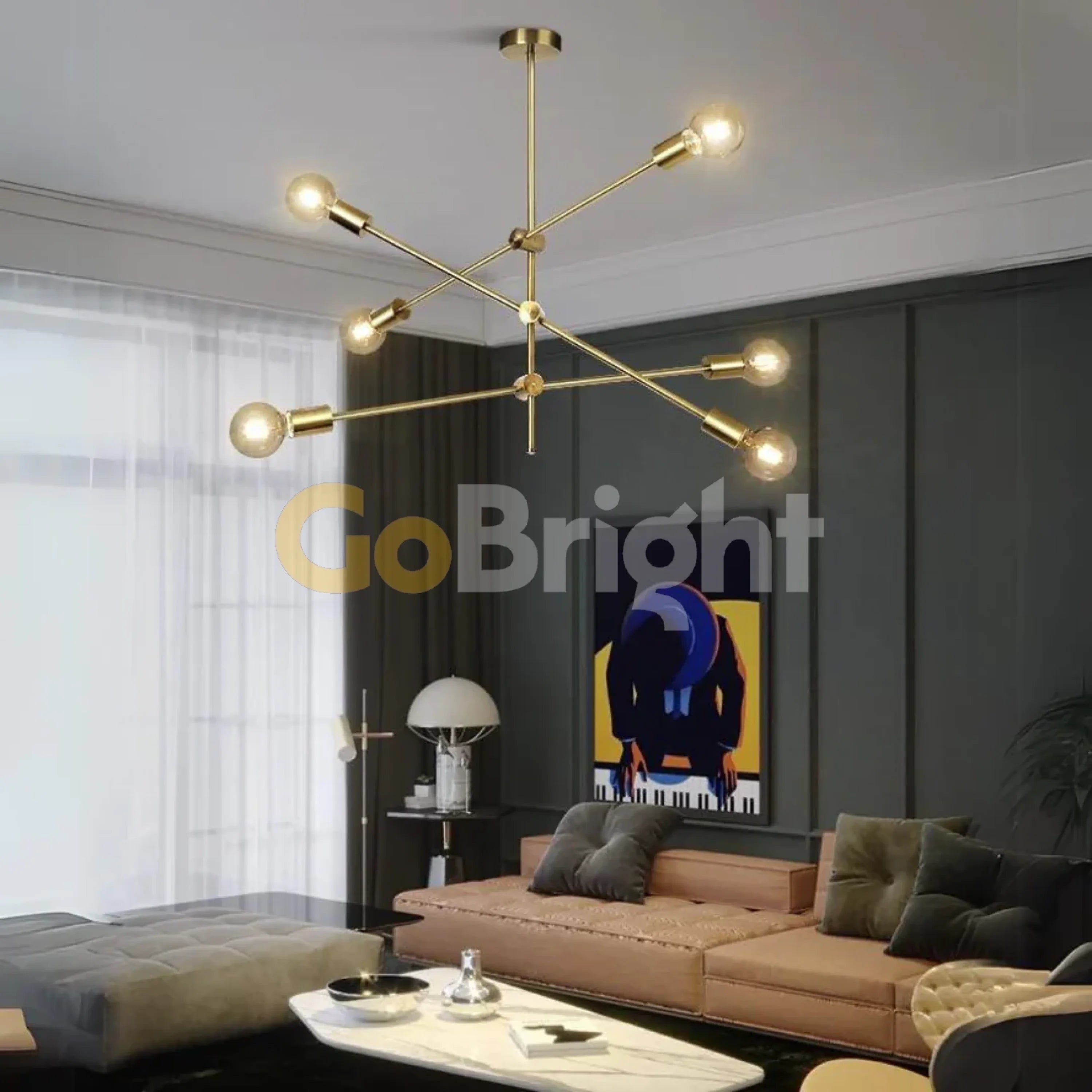 Pendul Lines Reglabil 6xE27 Auriu