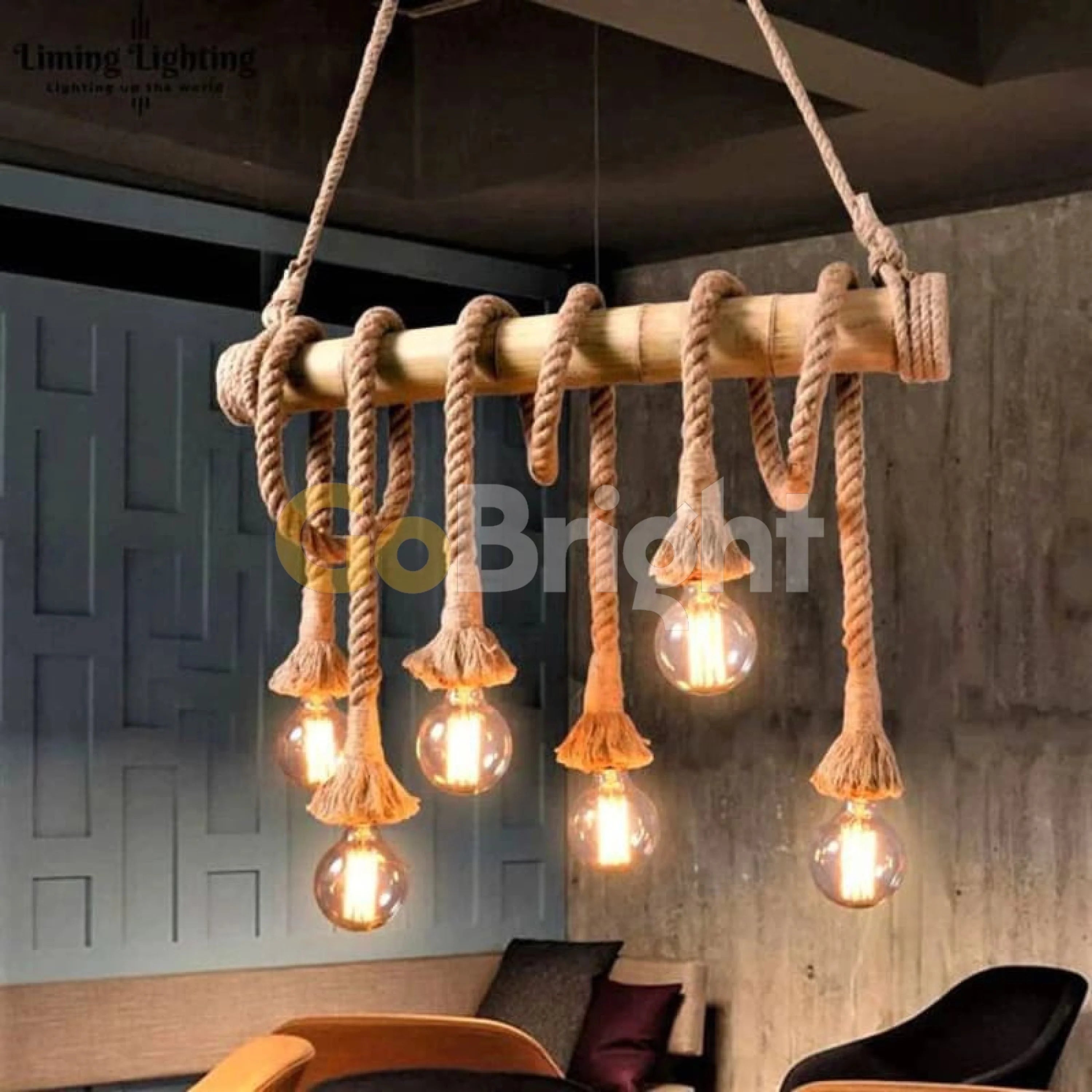 Pendul Rustic Bambus 6xE27 Reglabil 60cm