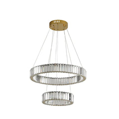 Pendul LED Diametru 55+35cm 128W Cristal cu Telecomanda Crystal 3 Tipuri de Lumini Auriu