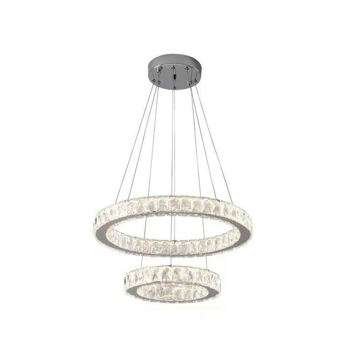 Pendul LED Diametru 50 + 30cm 100W Cristal cu Telecomanda Crystal 3 Tipuri de Lumini Crom