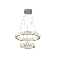 Pendul LED Diametru 50 + 30cm 100W Cristal cu Telecomanda Crystal 3 Tipuri de Lumini Crom