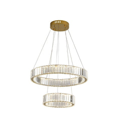 Pendul LED Diametru 55+35cm 128W Cristal cu Telecomanda Crystal 3 Tipuri de Lumini Auriu