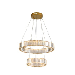 Pendul LED Diametru 55+35cm 128W Cristal cu Telecomanda Crystal 3 Tipuri de Lumini Auriu