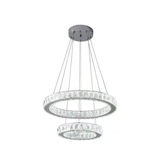 Pendul LED Diametru 50 + 30cm 100W Cristal cu Telecomanda Crystal 3 Tipuri de Lumini Crom