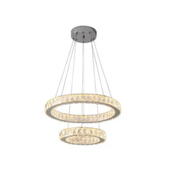 Pendul LED Diametru 50 + 30cm 100W Cristal cu Telecomanda Crystal 3 Tipuri de Lumini Crom