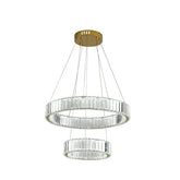 Pendul LED Diametru 55+35cm 128W Cristal cu Telecomanda Crystal 3 Tipuri de Lumini Auriu