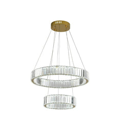 Pendul LED Diametru 55+35cm 128W Cristal cu Telecomanda Crystal 3 Tipuri de Lumini Auriu