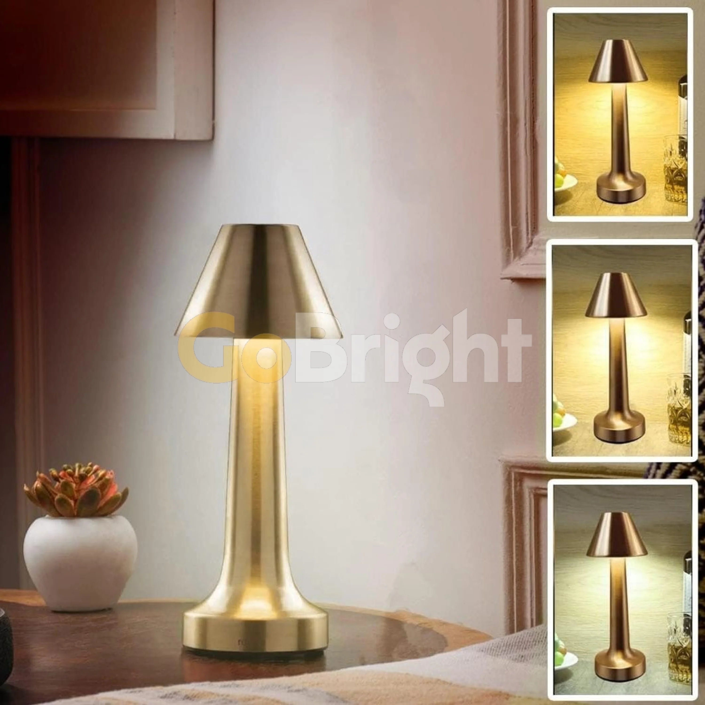 Veioza Touch LED Sinth 3 Tipuri de Lumini 24cm 10W Auriu