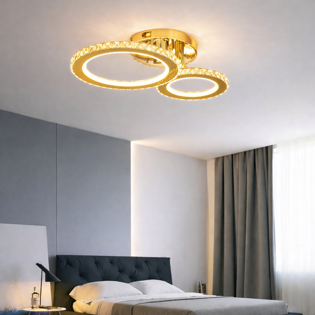 Lustra LED Cristale 94W 3 Tipuri de Lumini Auriu