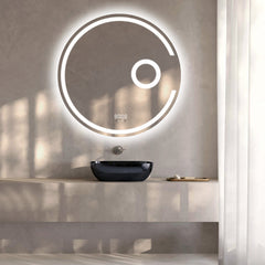 Oglinda LED Smart 70cm Senzor Miscare Lupa Dezaburire 3 Culori Luminoase Afisaj Ceas & Temperatura – Sticla Premium 5 mm