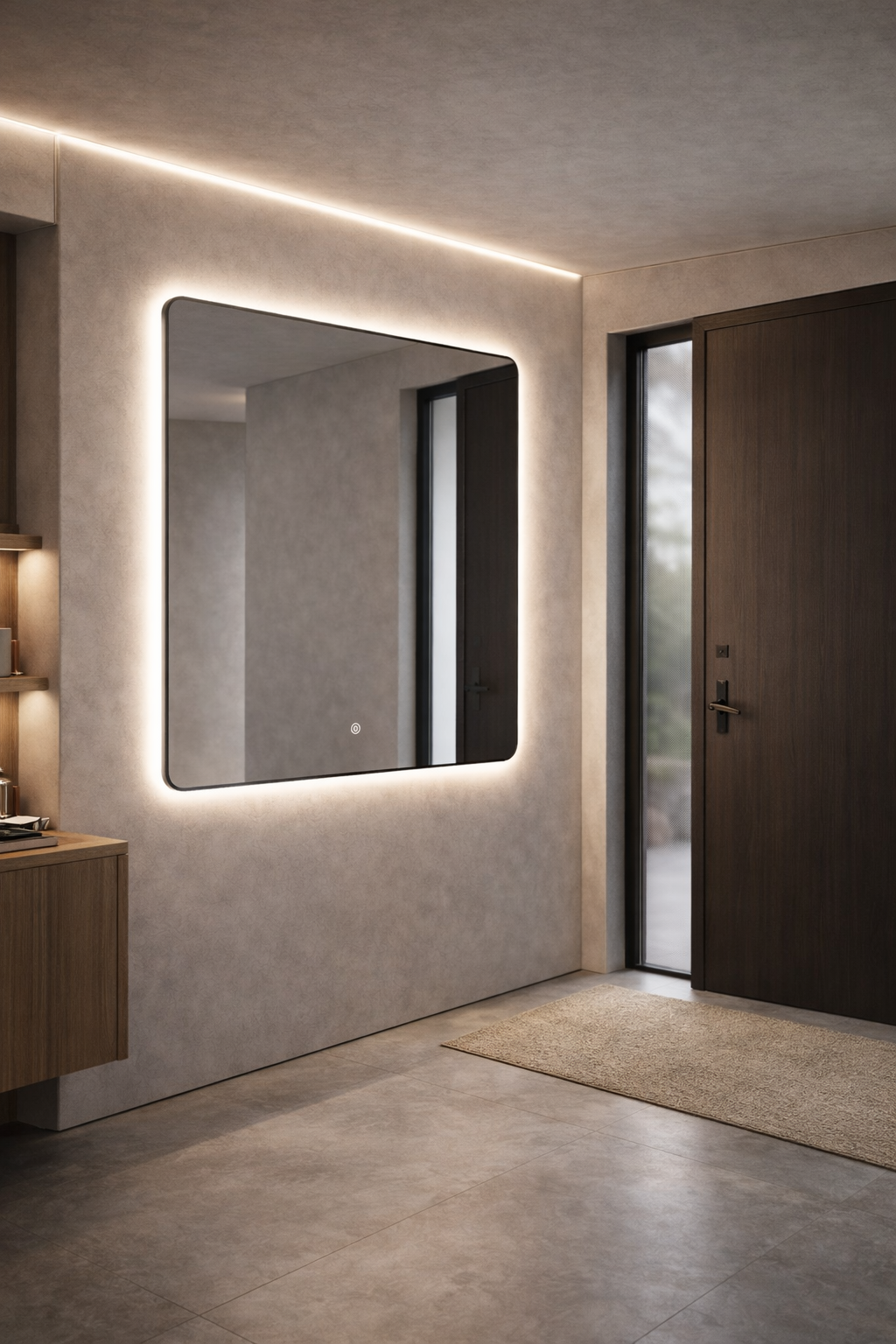 Oglinda LED Premium 80x80cm Rama Neagra Touch 3 Culori Luminoase