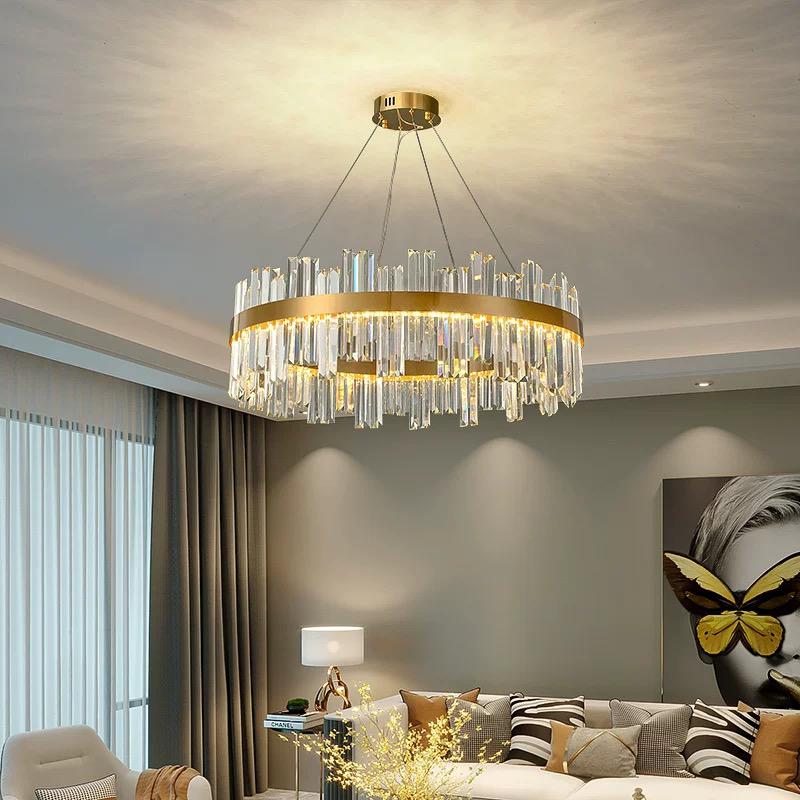 Pendul LED Diametru 60cm 100W Cristal cu Telecomanda Spiral 3 Tipuri de Lumini Auriu