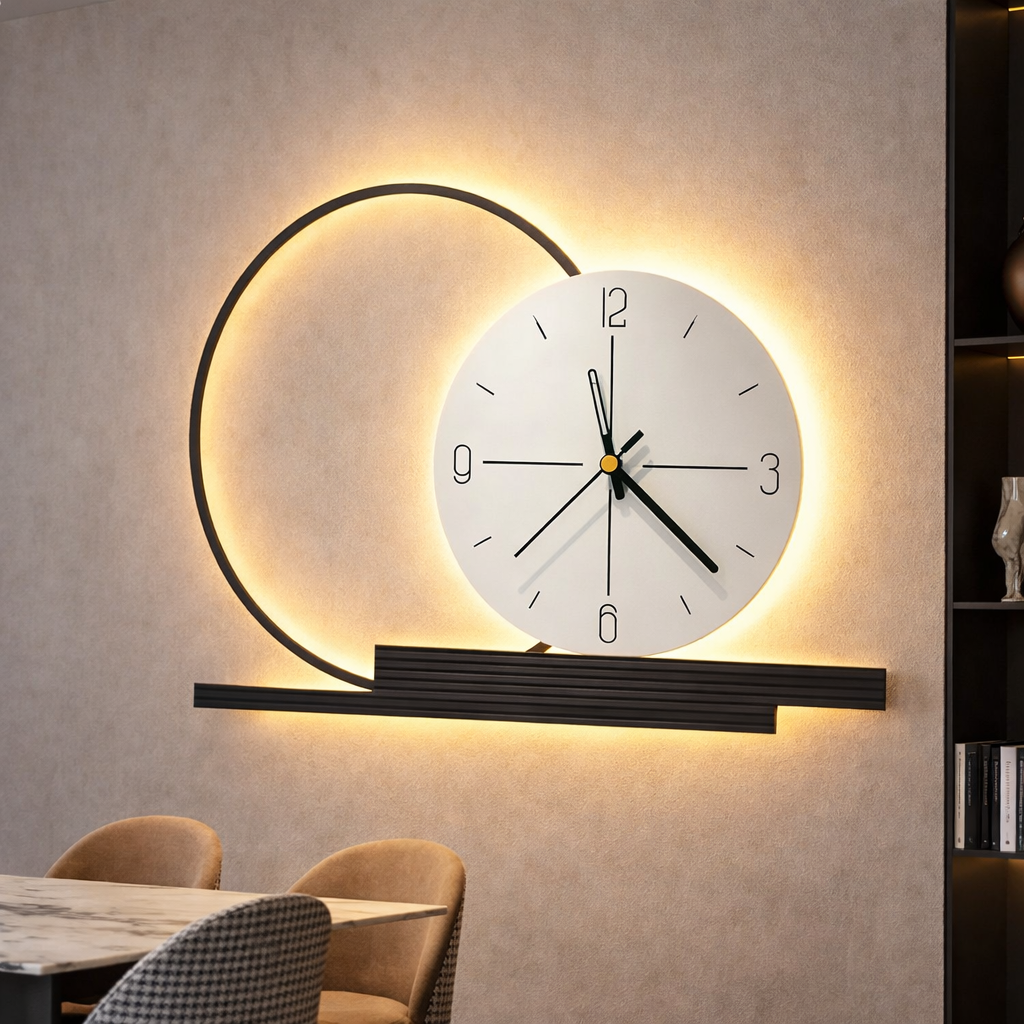 Aplica LED cu Ceas Viena 50cm Negru + Alb