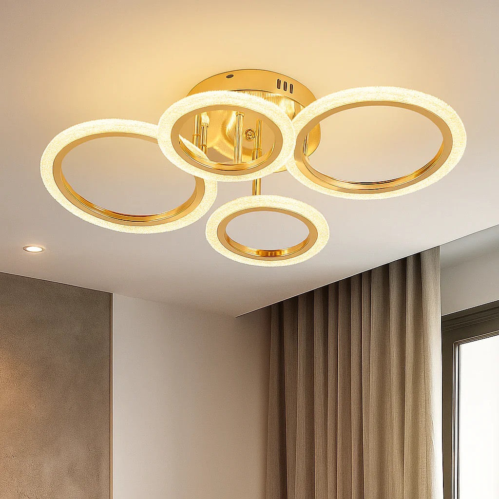 Lustra LED 80W cu Telecomanda Jeni 3 Tipuri de Lumini Auriu