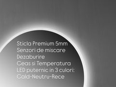 Oglinda LED Smart 70cm Senzor Miscare Dezaburire 3 Culori Luminoase Afisaj Ceas & Temperatura – Sticla Premium 5 mm