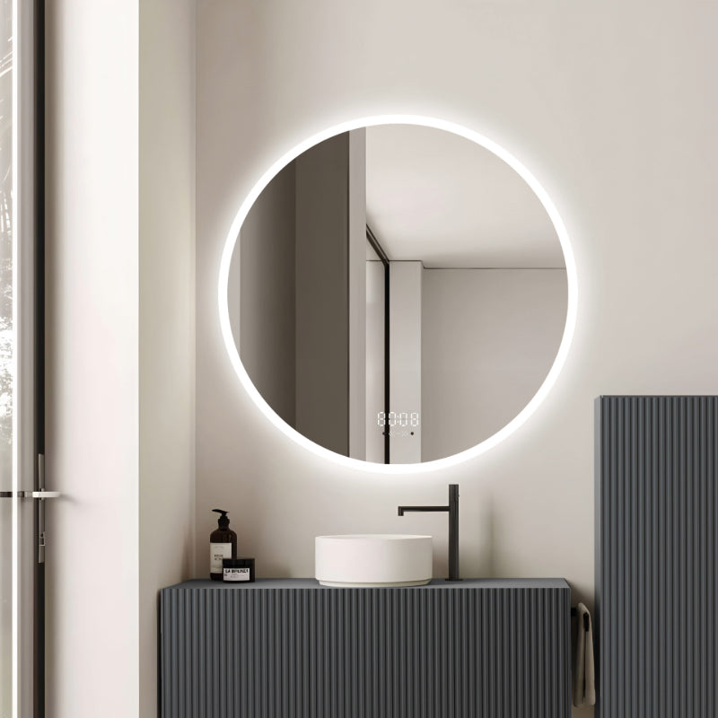 Oglinda LED Smart 70cm Senzor Miscare Dezaburire 3 Culori Luminoase Afisaj Ceas & Temperatura – Sticla Premium 5 mm