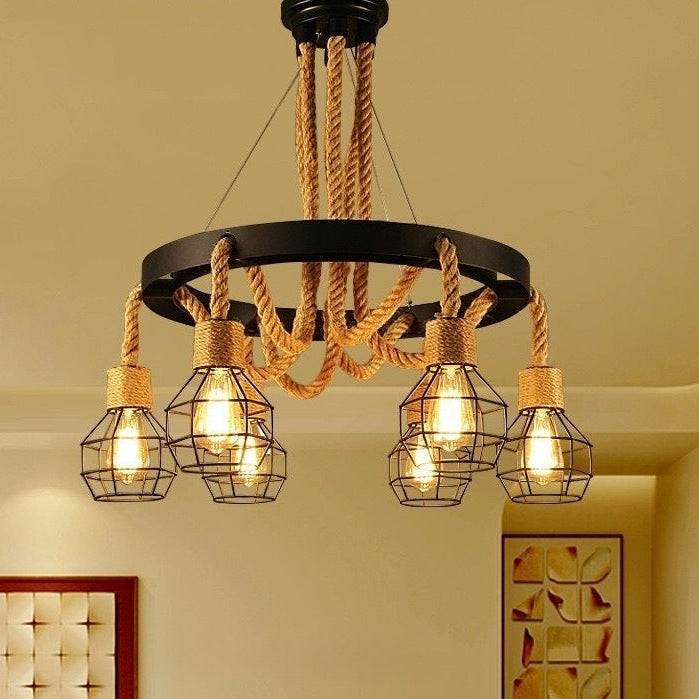 Pendul Rustic Eagle 6xE27 Reglabil Diametru 60cm