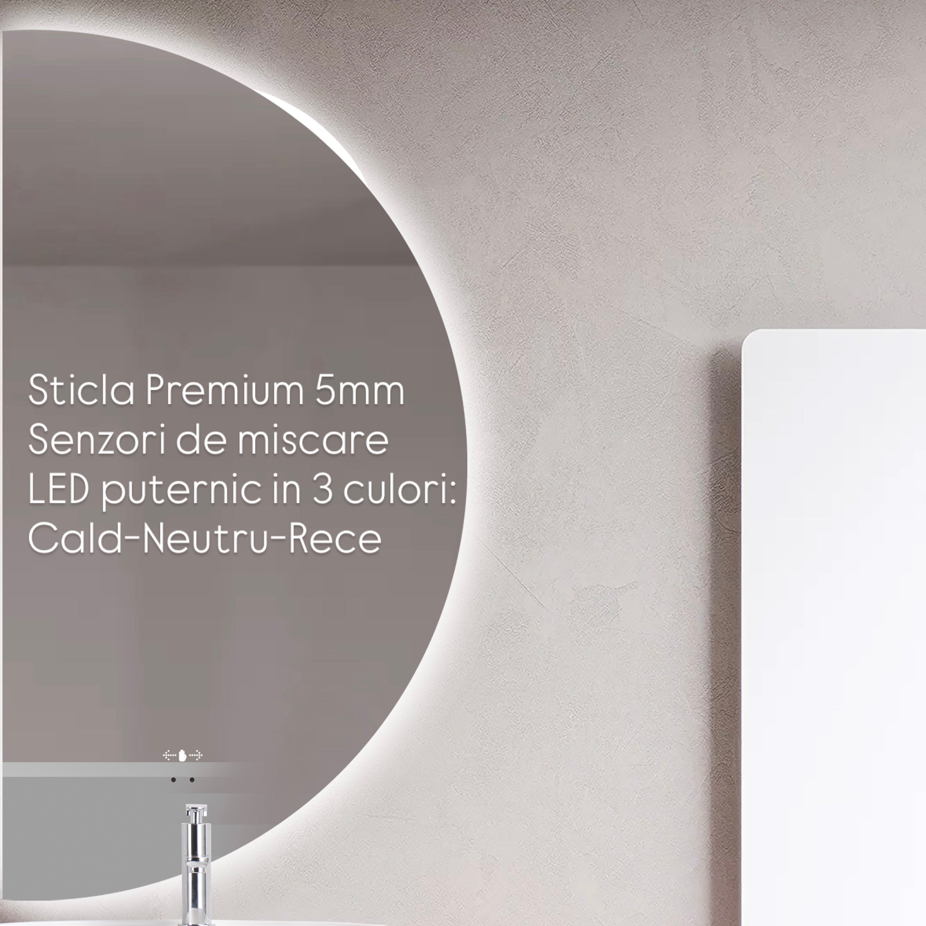 Oglinda LED Smart 80x150cm Senzor Miscare 3 Culori Luminoase – Sticla Premium 5 mm