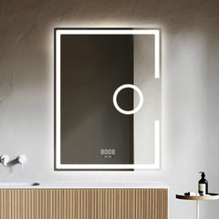Oglinda LED Smart 60x80cm Senzor Miscare Lupa Dezaburire 3 Culori Luminoase Afisaj Ceas & Temperatura – Sticla Premium