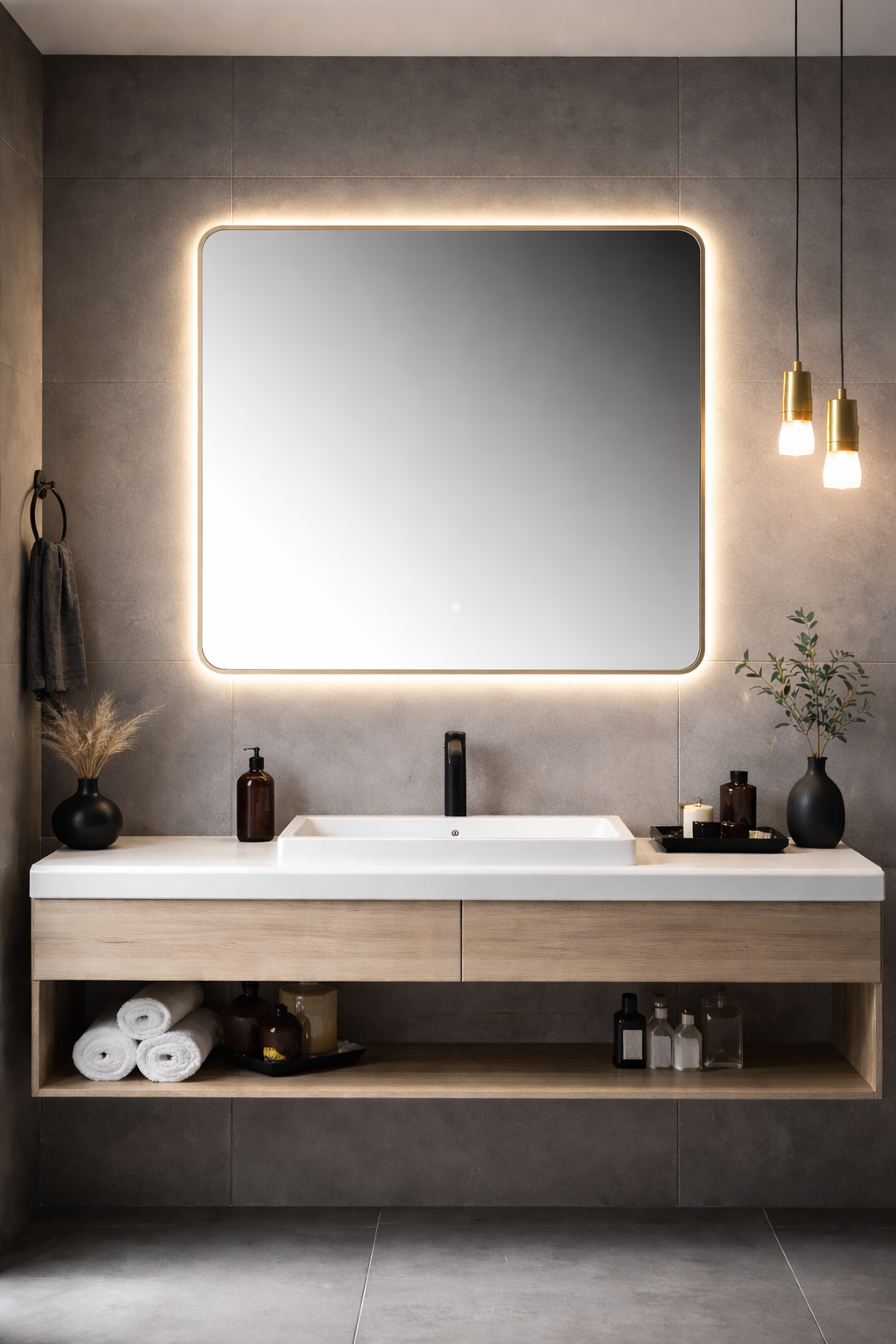 Oglinda LED Premium 80x80cm Rama Aurie Touch 3 Culori Luminoase