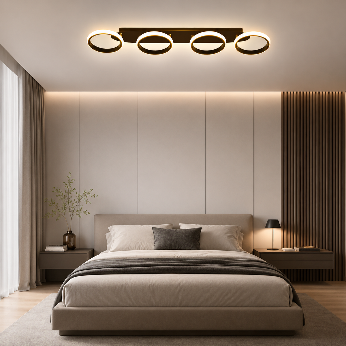 Lustra LED 88W 4 Cercuri Negru