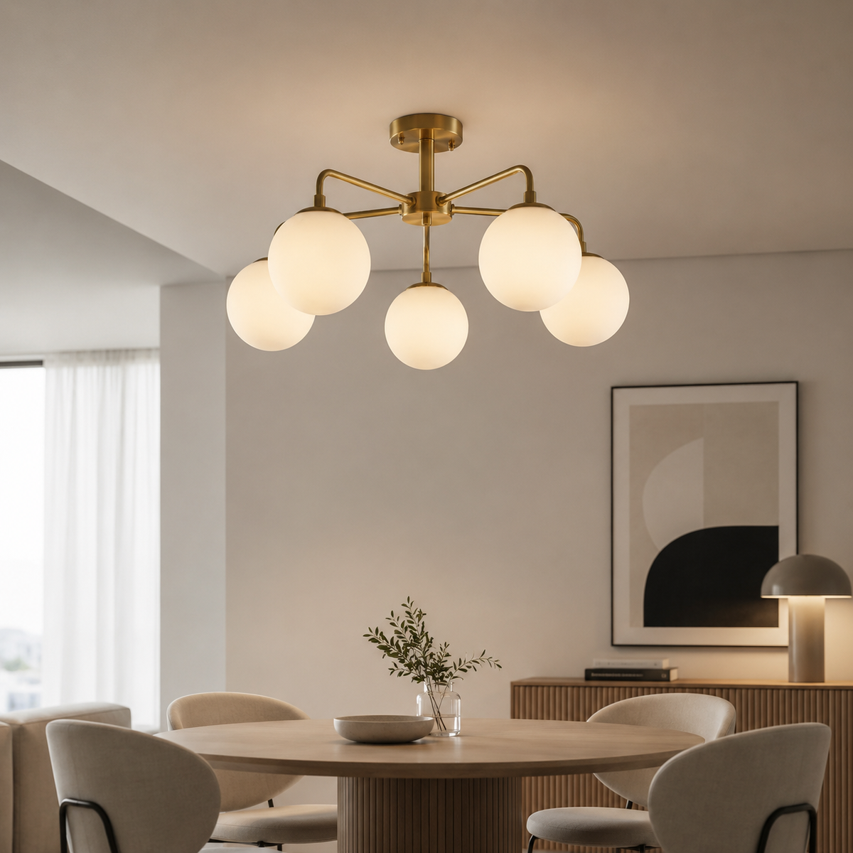 Lustra cu globuri albe 5XE27 50cm Auriu
