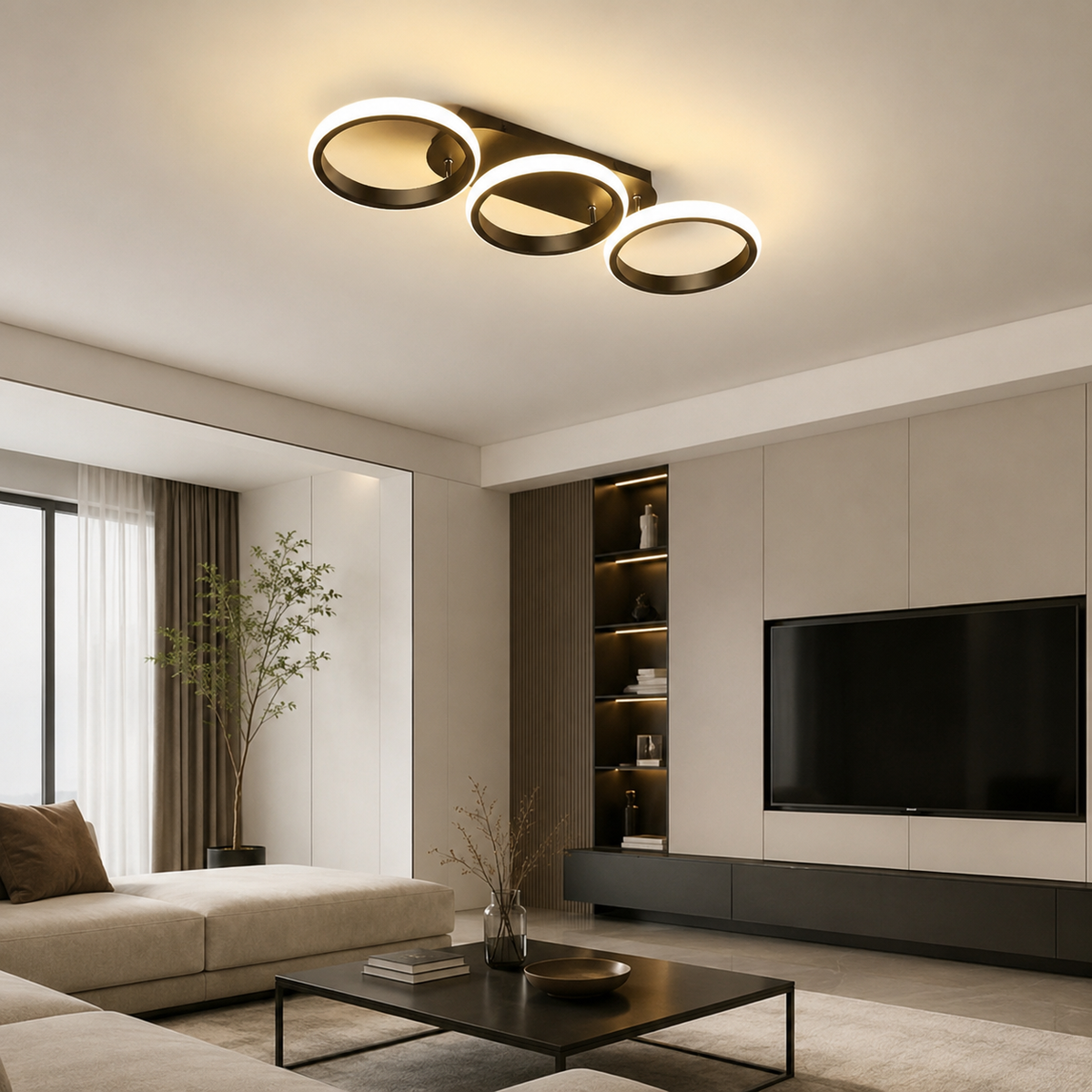 Lustra LED 66W 3 Cercuri Negru