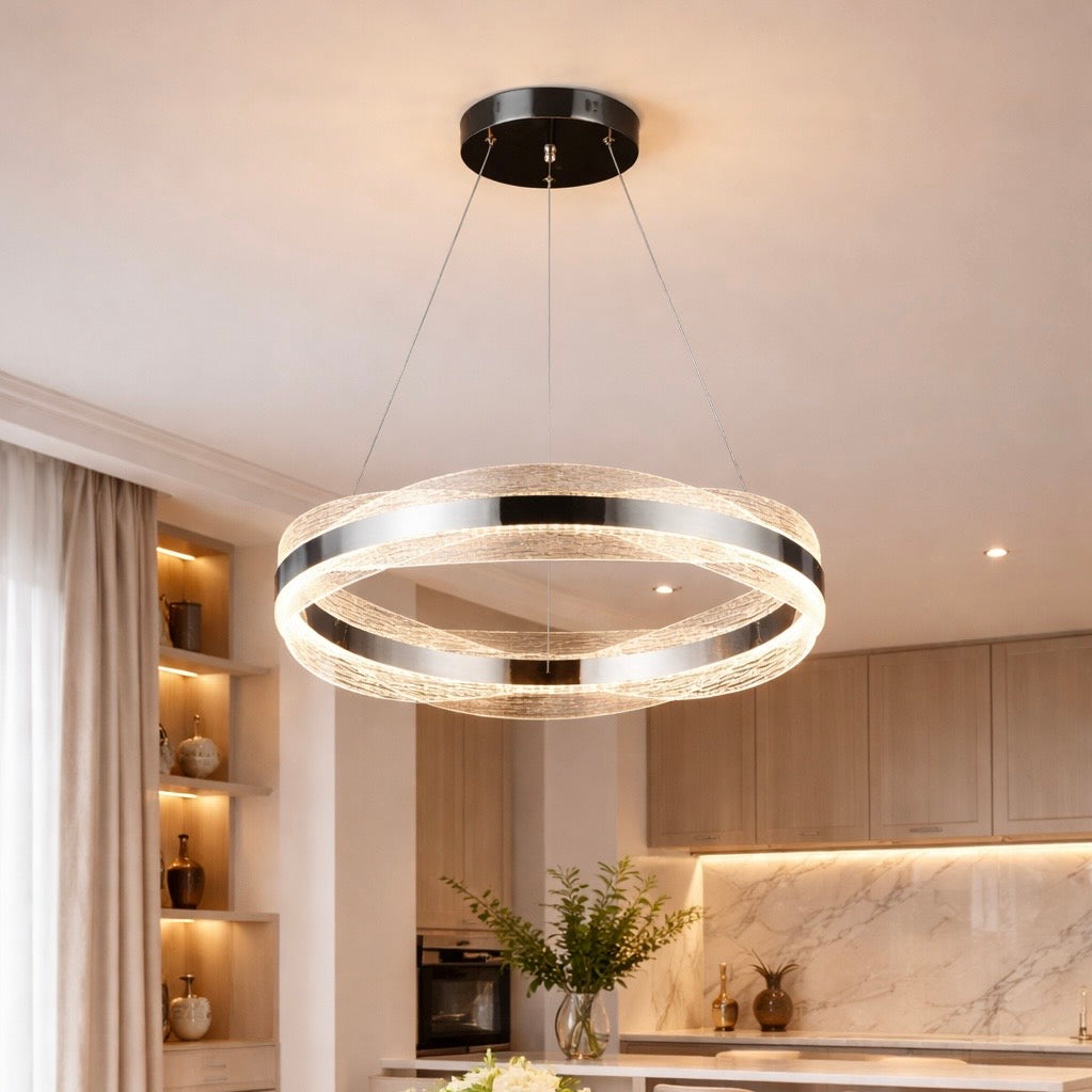 Pendul LED Kris 40cm 100W cu Telecomanda 3 Tipuri de Lumini Argintiu