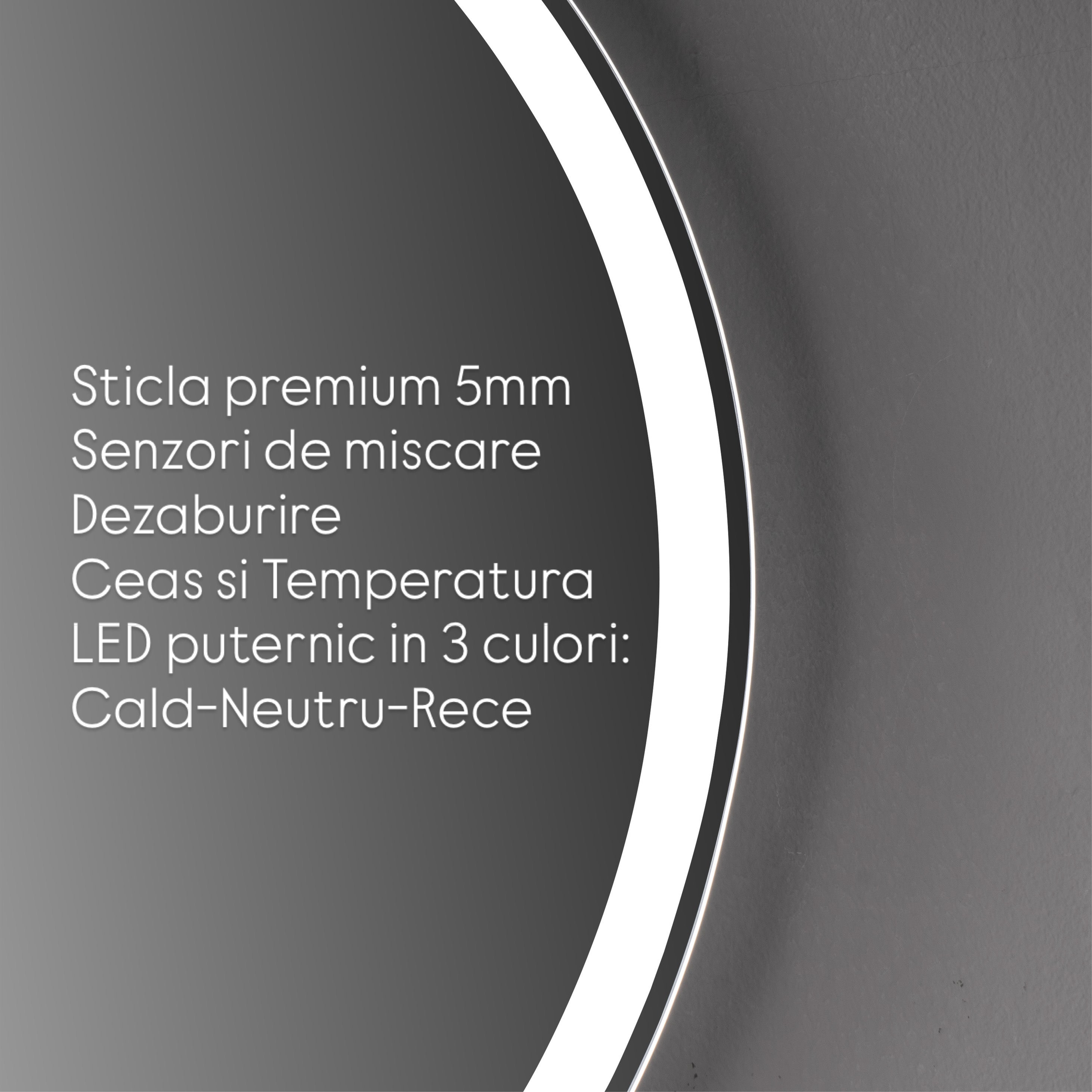 Oglinda baie LED 90x70cm Rama Neagra 3 Tipuri de Lumini Buton Touch Dezaburire Intensitate Reglabila