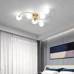 Lustra Globuri Albe 6xE27 80cm Auriu
