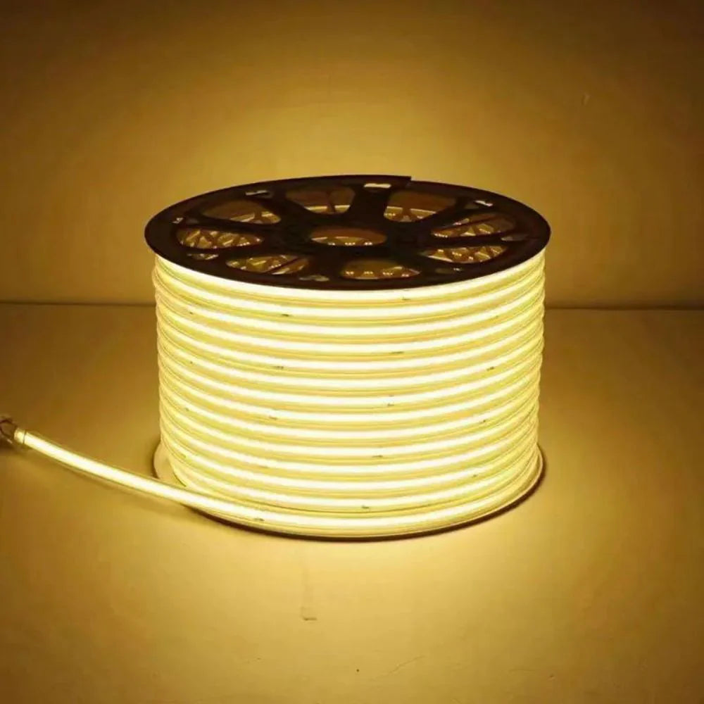 Banda LED COB 220V IP65 Lumina Calda 8W/m, 100m/rola, Alimentator Inclus