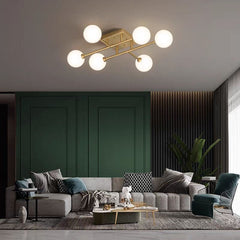 Lustra cu globuri albe 6XE27 78cm Auriu