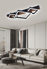 Lustra LED 100W Patrate si Lemn cu Telecomanda Negru