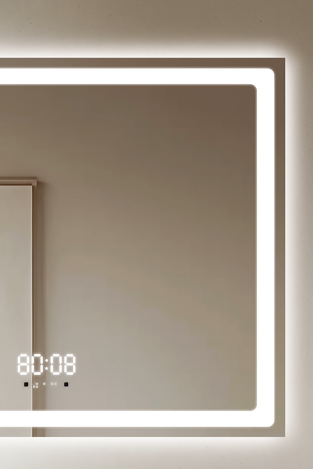 Oglinda LED Smart 80x60cm Senzor Miscare Dezaburire 3 Culori Luminoase Afisaj Ceas & Temperatura – Sticla Premium 5 mm