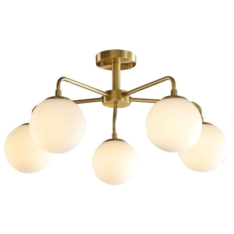 Lustra cu globuri albe 5XE27 50cm Auriu
