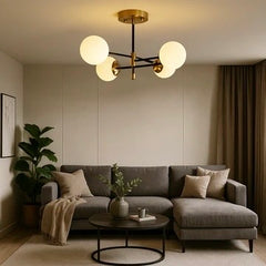 Lustra Globuri Albe 4xE27 50cm Auriu+Negru