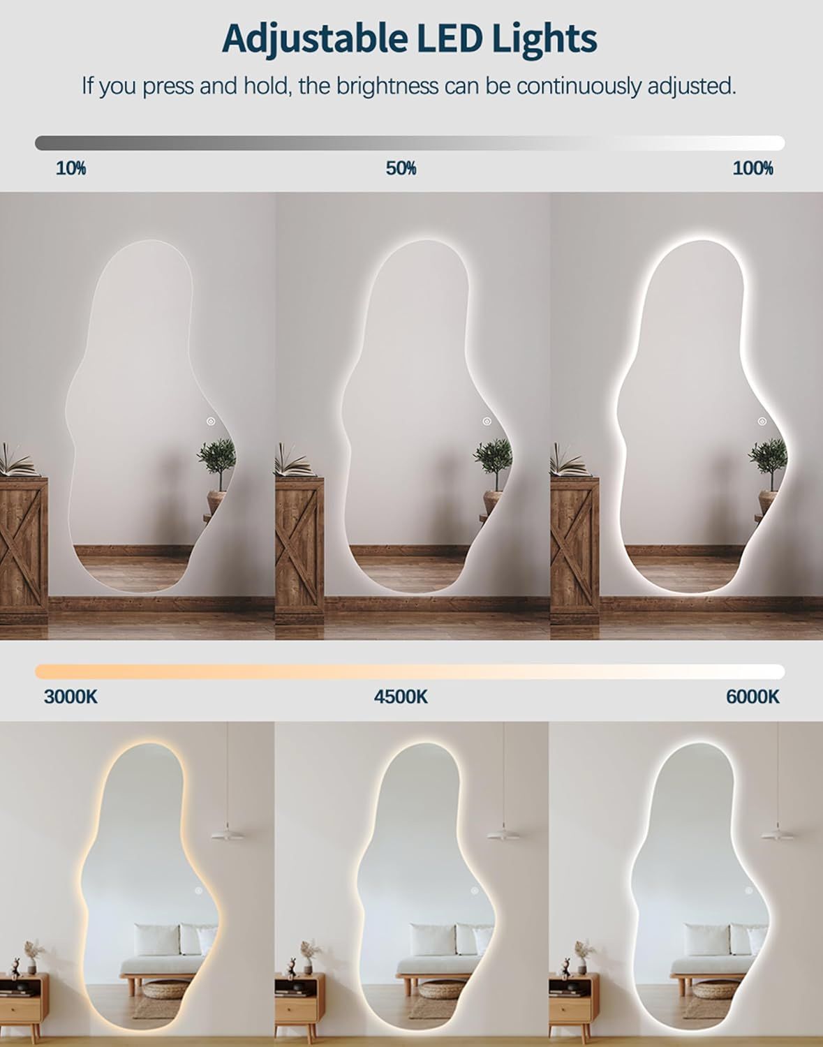 Oglinda LED Cloud 65x100cm Touch 3 Culori Luminoase